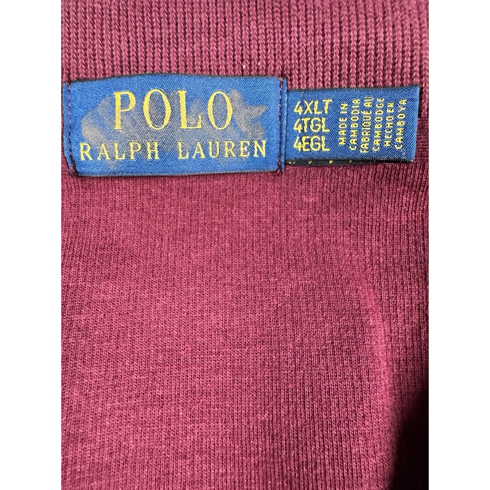 Polo Ralph Lauren Mens 4XLT Big Tall Quarter Zip Pullover Burgundy Cotton - Picture 4 of 9